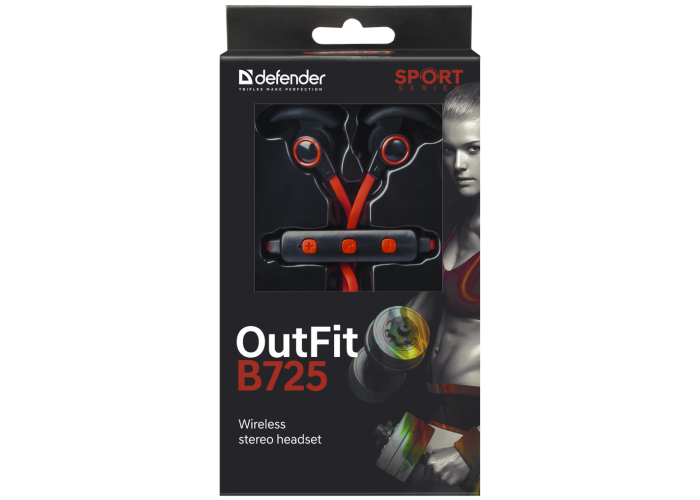 Беспроводная гарнитура Defender OutFit B725 черный+красный, Bluetooth