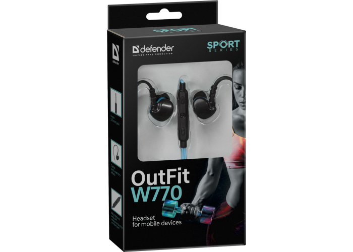 Гарнитура для смартфонов Defender OutFit W770 черный+голубой, вставки