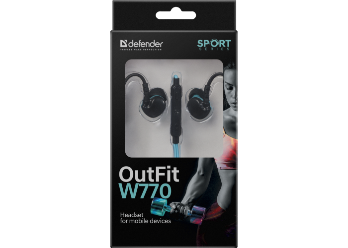 Гарнитура для смартфонов Defender OutFit W770 черный+голубой, вставки