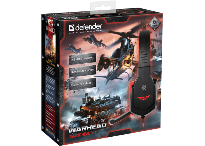 Игровая гарнитура Defender Warhead G-320 черный+красный, кабель 1.8 м
