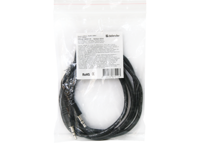 Аудио-кабель Defender JACK01-05 JACK M- JACK M, 1.5 м