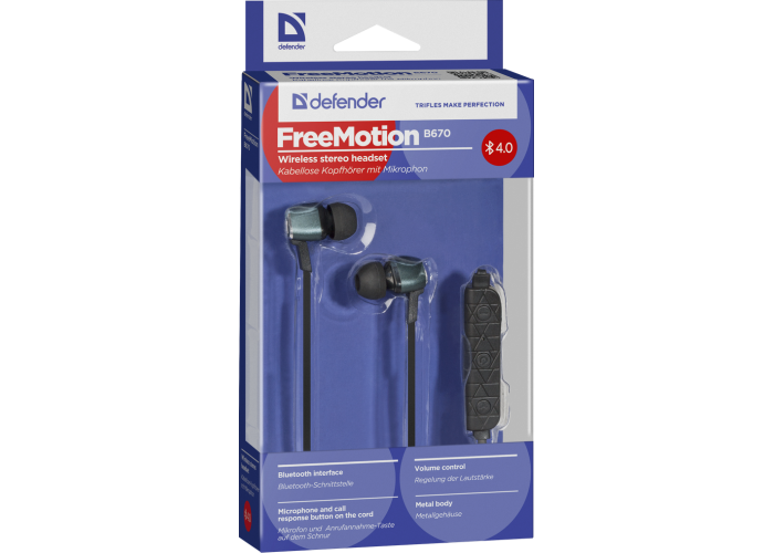 Беспроводная гарнитура Defender FreeMotion B670 черный, вставки, Bluetooth