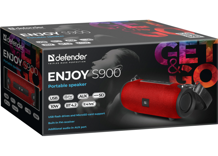 Портативная акустика Defender Enjoy S900 красный, 10Вт,BT/FM/TF/USB/AUX