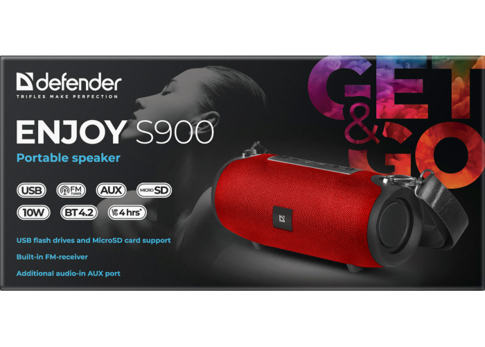 Портативная акустика Defender Enjoy S900 красный, 10Вт,BT/FM/TF/USB/AUX