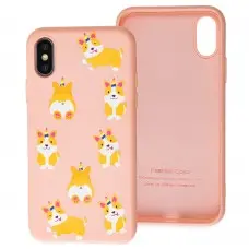 Чехол для iPhone X / Xs Liquid "собачка" персиковый