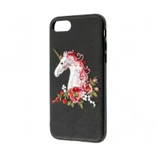 Чехол для iPhone 7/8 Embroider черный единорог