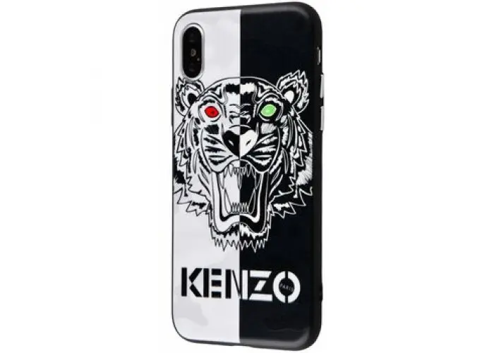 Чехол Glass Case для iPhone Kenzo Черно-белый тигр