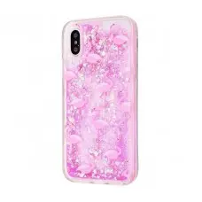 Чехол для iPhone X / Xs блестки вода светло-розовый фламинго