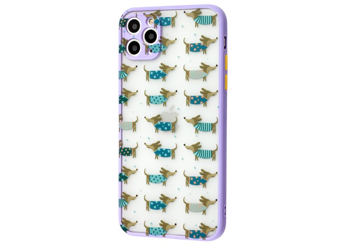 Чехол для iPhone 11 Pro Max Wave Cartoon dachshund / light purple