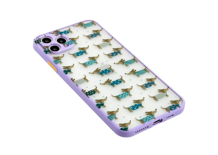 Чехол для iPhone 11 Pro Max Wave Cartoon dachshund / light purple