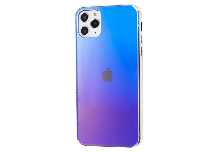 Чехол для iPhone 11 Pro Max Rainbow glass с лого синий