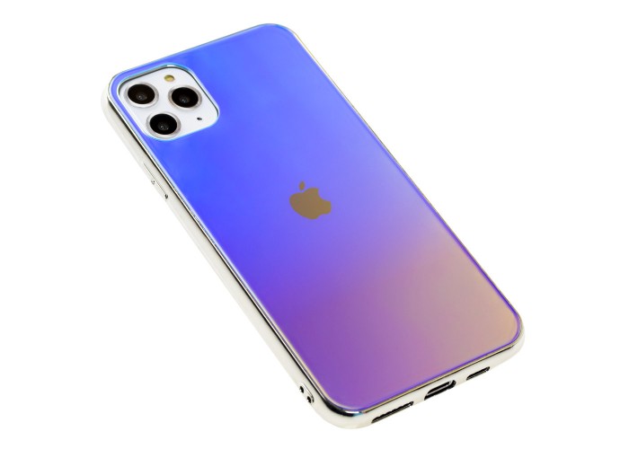 Чехол для iPhone 11 Pro Max Rainbow glass с лого синий
