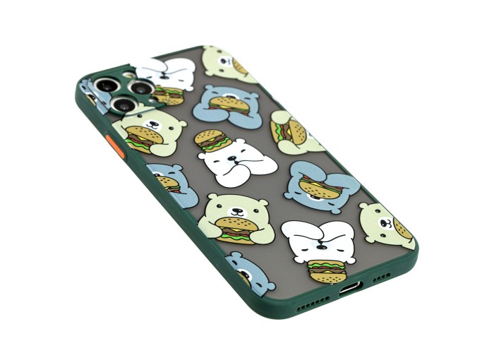 Чехол для iPhone 11 Pro Max Wave Cartoon bear and burger / forest green