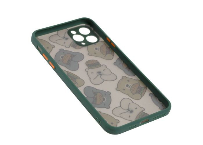 Чехол для iPhone 11 Pro Max Wave Cartoon bear and burger / forest green