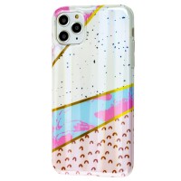 Чехол для iPhone 11 Pro Max Design Mramor Benzo бело-розовый