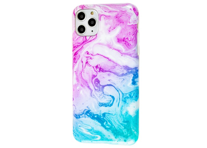 Чехол для iPhone 11 Pro Max Design Mramor Glossy розово-бирюзовый