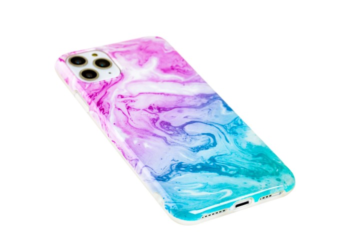 Чехол для iPhone 11 Pro Max Design Mramor Glossy розово-бирюзовый