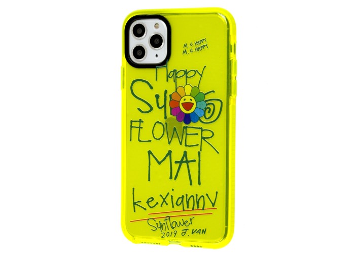 Чехол для iPhone 11 Pro Max Neon print happy желтый / зеленый