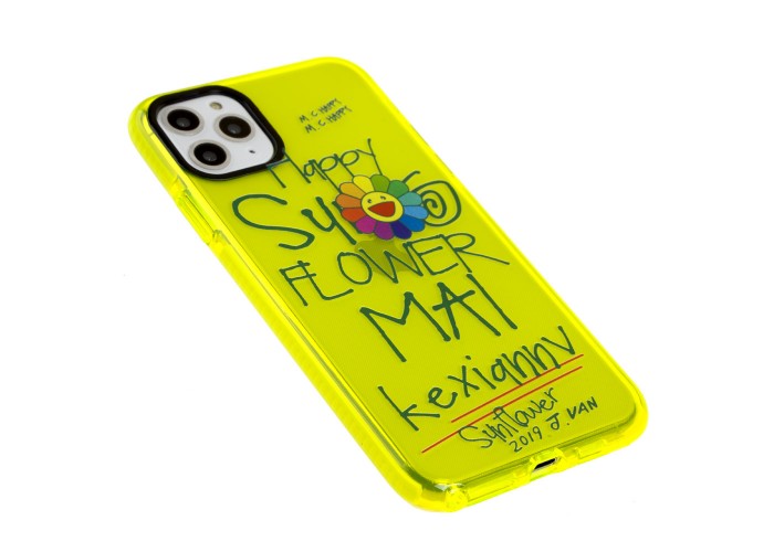 Чехол для iPhone 11 Pro Max Neon print happy желтый / зеленый