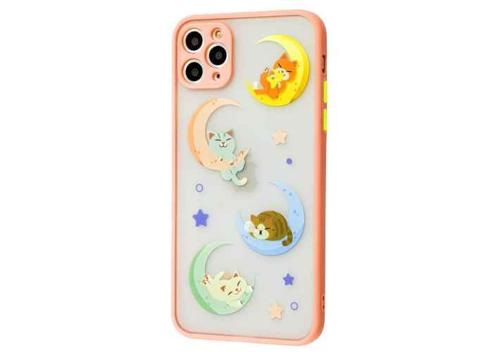 Чехол для iPhone 11 Pro Max Wave Cartoon cats on the moon / peach