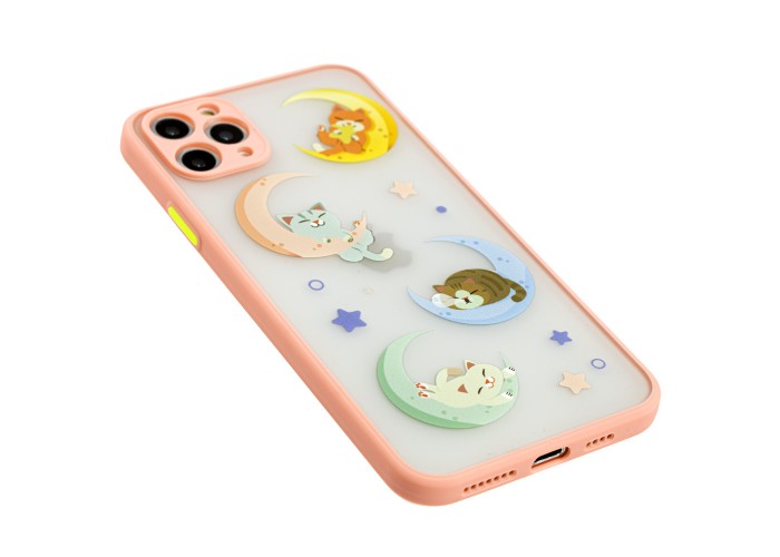 Чехол для iPhone 11 Pro Max Wave Cartoon cats on the moon / peach