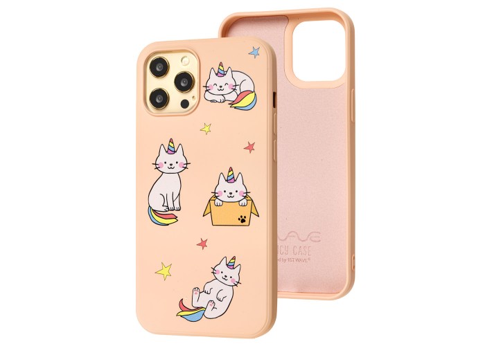 Чехол для iPhone 12 Pro Max Wave Fancy rainbow cat / pink sand
