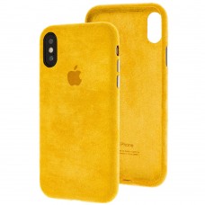 Чехол для iPhone X / Xs Alcantara 360 желтый