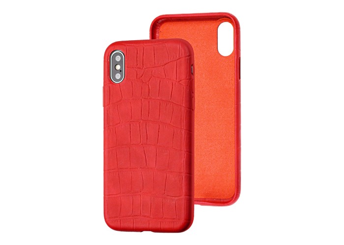 Чехол для iPhone X / Xs Leather croco full красный