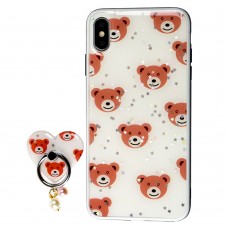 Чехол для iPhone Xr блестки print + popsocket "мишки"