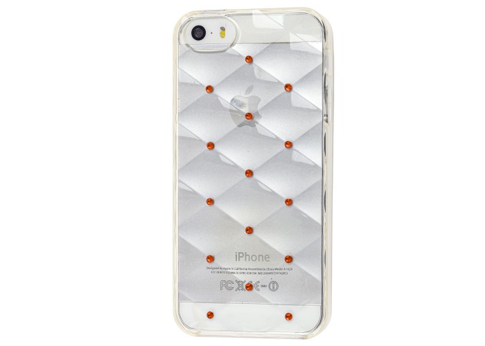 Чехол со стразами для iPhone 5 прозрачный с красными камнями