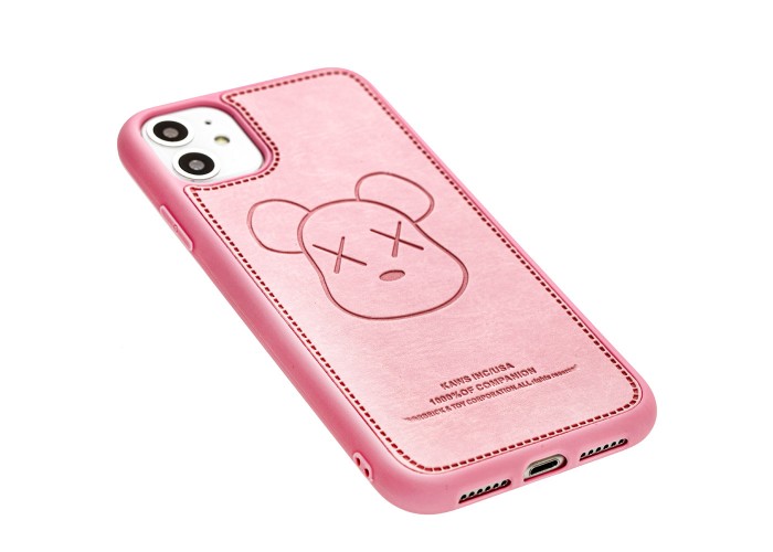 Чехол для iPhone 11 Kaws leather розовый
