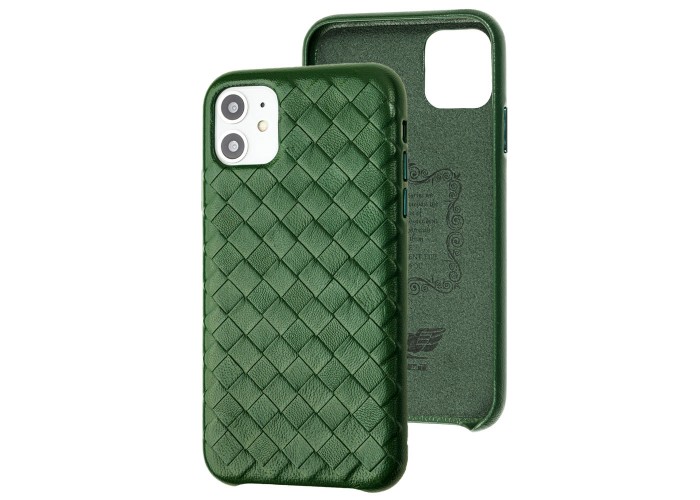 Чехол для iPhone 11 Natural leather Weaving forest green