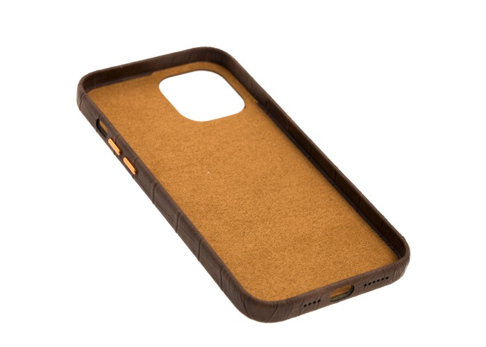 Чехол для iPhone 12 Pro Max Leather croco full коричневый