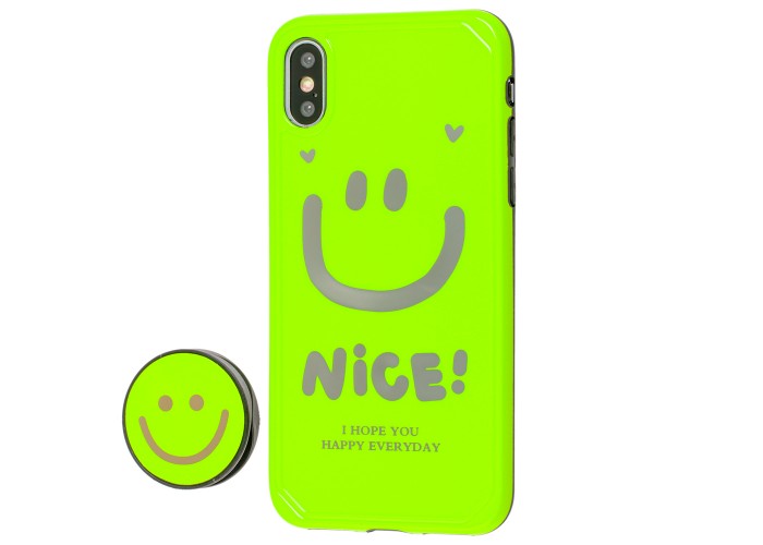 Чехол для iPhone X / Xs Nice smile popsocket салатовый