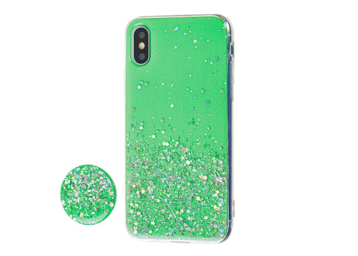 Чехол для iPhone X / Xs блестки + popsocket 