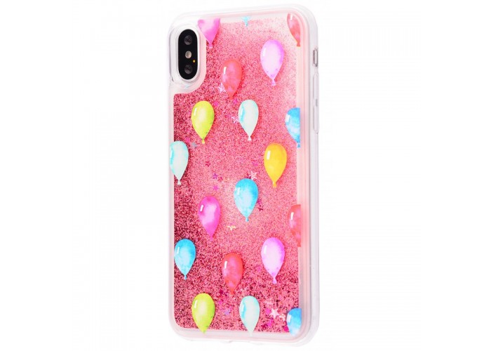 Чехол для iPhone X / Xs блестки вода розовый 