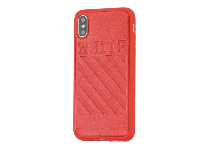 Чехол для iPhone X / Xs off-white leather красный
