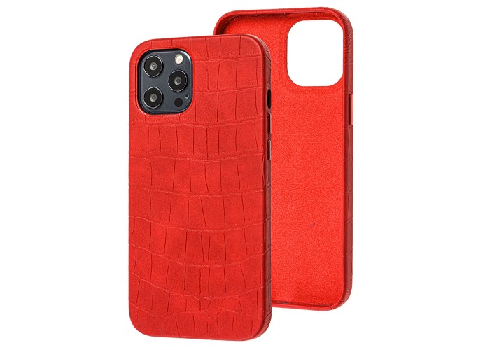 Чехол для iPhone 12 Pro Max Leather croco full красный