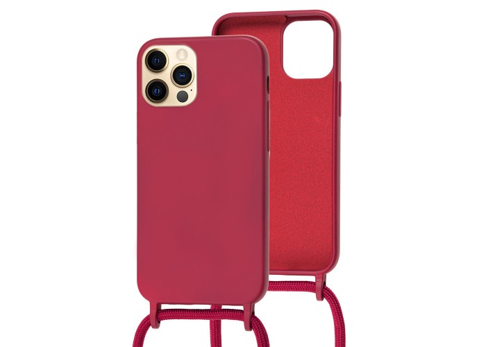 Чехол для iPhone 12 / 12 Pro Wave Lanyard without logo rose red
