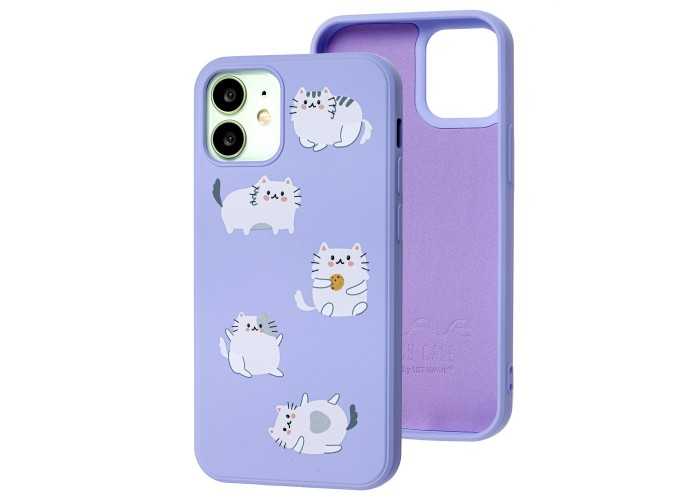 Чехол для iPhone 12 mini Wave Fancy fluffy cats / light purple