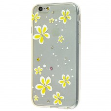Чехол для iPhone 6 со стразами желтый цветы