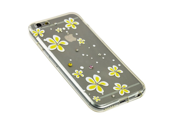 Чехол для iPhone 6 со стразами желтый цветы