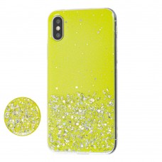 Чехол для iPhone X / Xs блестки + popsocket "лимонный"