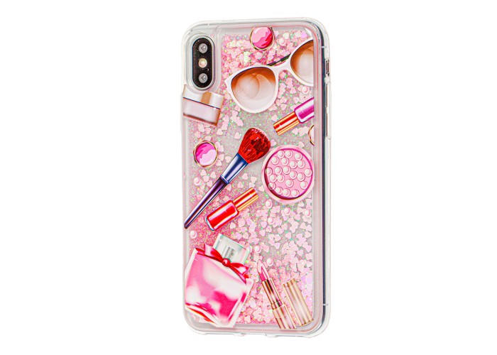 Чехол для iPhone X / Xs блестки вода косметика