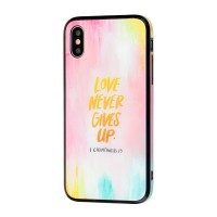 Чехол для iPhone X / Xs glass "love never gives up"