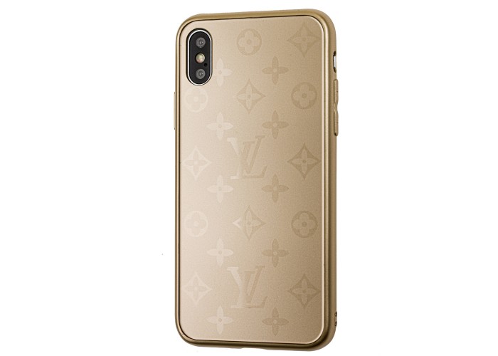 Чехол для iPhone Xs Max glass LV золотистый