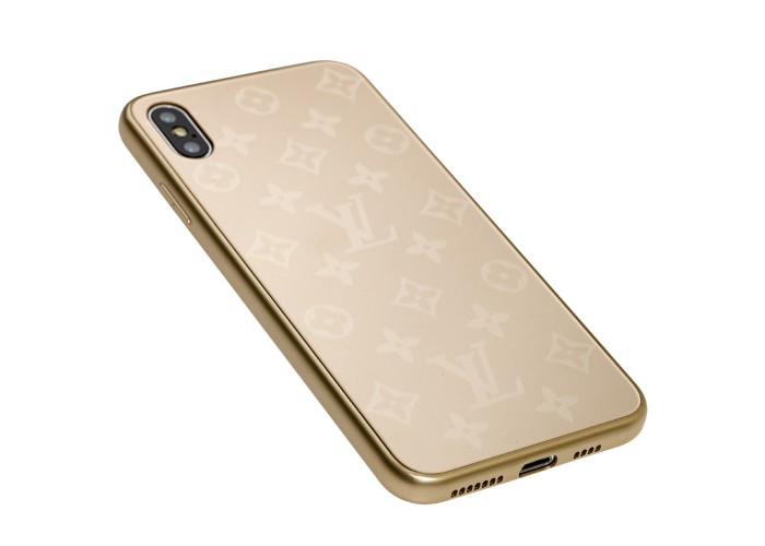 Чехол для iPhone Xs Max glass LV золотистый