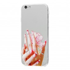 Чехол со стразами для iPhone 6 прозрачный с рисунком руки