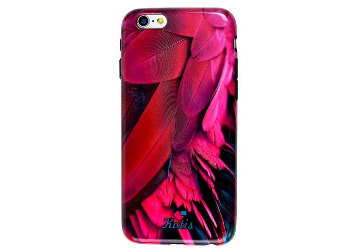 Чехол Glossy Feathers для iPhone 6 красно розовый
