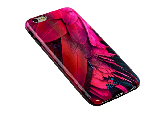 Чехол Glossy Feathers для iPhone 6 красно розовый